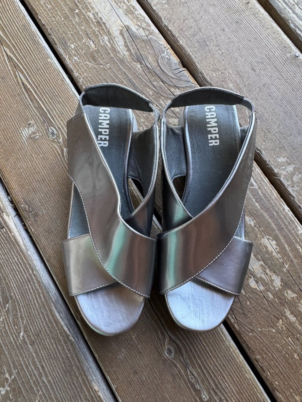 CAMPER Silver Balloon CrissCross Sandals in Women's 38/US 7.5-8